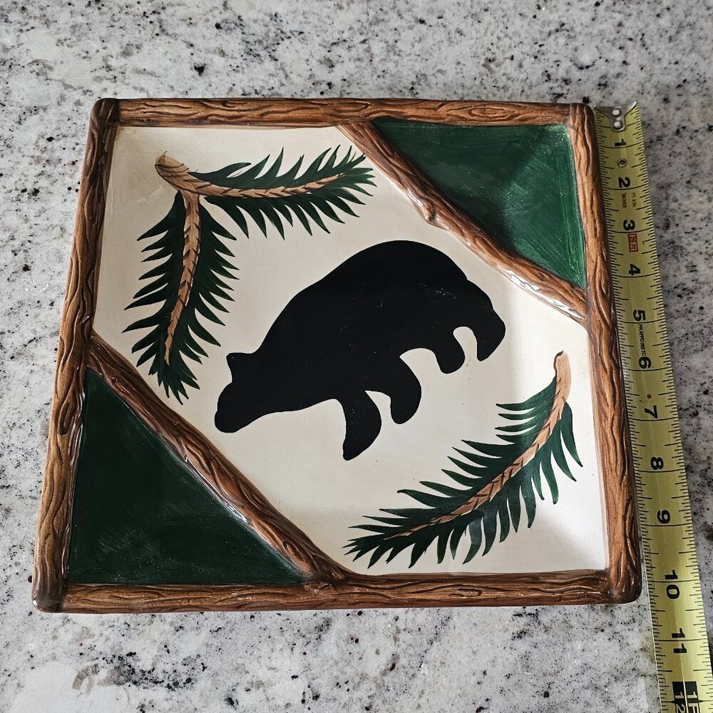 World Market Dinner Plate Dish Black Bear Lodge Woods Forest Lake Cabin